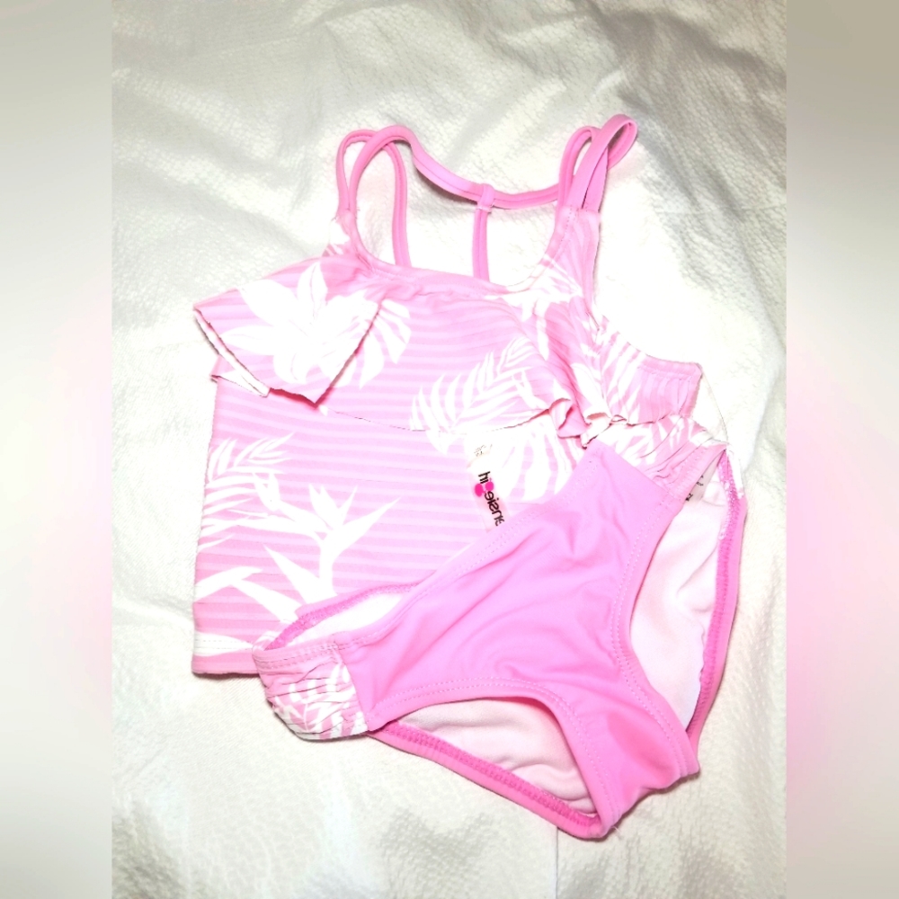 NWT little girls pink 2 piece strappy back swim bathing suit